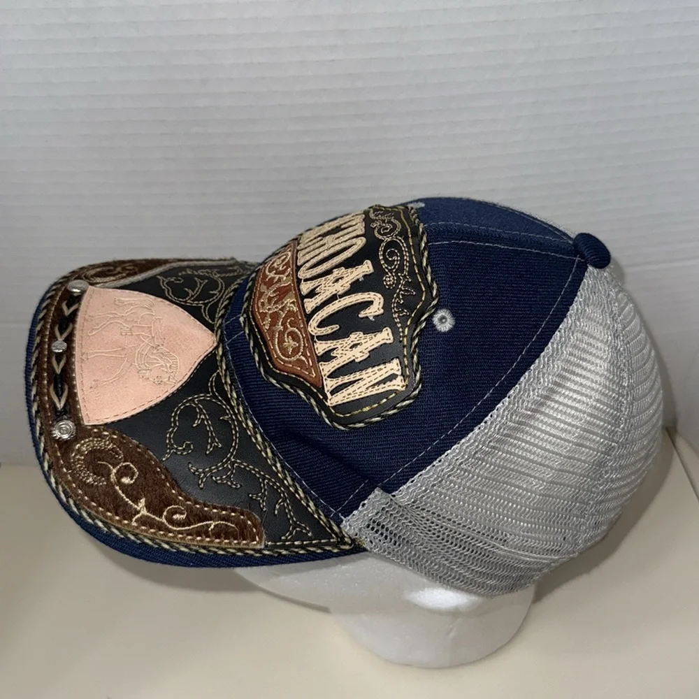 Michoacan Truckers SnapBack Baseball Cap Hat Blue & Brown Adjustable Mesh Studs